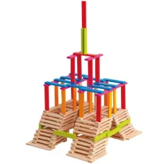 Bunte und natürliche Holzstangen Baukasten 200-teilig - Woodyland