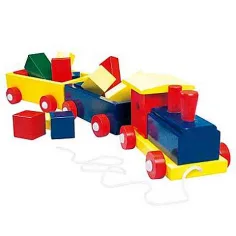 Bunter Holzzug mit Bausteinen