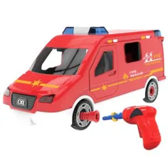 DIY selbst zusammenbaubares Feuerwehrauto mit Licht- und Soundeffekten, 63-teiliges Set
