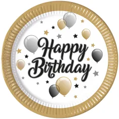 Elegante Geburtstagspapier-Teller mit „Happy Birthday”-Aufschrift, 8er-Set