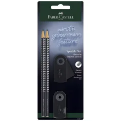 Faber-Castell: GRIP Sparkle 4er-Set schwarze Bleistifte mit Radiergummi und Anspitzer
