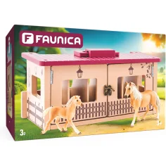 Faunica: Holzpferdestall mit 3 Pferdefiguren – Woodyland