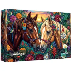 Flamingo von Puzzle Pferde mit Blumen dekoriert 400-teiliges Puzzle - Trefl
