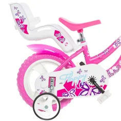 Flappy 12” Kinderfahrrad mit Korb und Puppensitz in Rosa-Weiß - Dino Bikes Fahrrad Bild 2