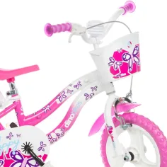 Flappy 12” Kinderfahrrad mit Korb und Puppensitz in Rosa-Weiß - Dino Bikes Fahrrad Bild 3