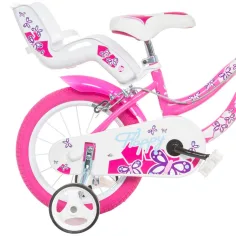 Flappy 14” Kinderfahrrad mit Korb und Puppensitz in Rosa-Weiß – Dino Bikes Fahrrad Bild 2
