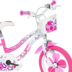 Flappy 14” Kinderfahrrad mit Korb und Puppensitz in Rosa-Weiß – Dino Bikes Fahrrad Bild 3