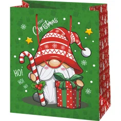 Frohe Weihnachten Geschenktüte mit Elfenmuster große Größe 26x13x33cm
