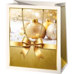 Frohe Weihnachten goldfarbene große Geschenktasche 26x13x33cm