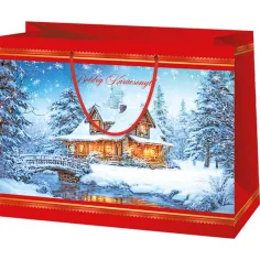 Frohe Weihnachten Hütte Muster große Geschenktasche 26x13x33cm