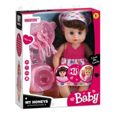 Fütterbare Puppe in rosa Kleidung mit Töpfchen und Zubehör, mit Sound