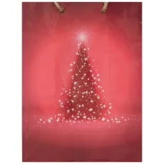 Geschenktüte in Rot mit Weihnachtsbaum-Muster 17,5x22,5x9,5cm