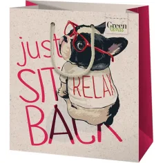 Green Grass Hundemuster mittlere Geschenktasche 18x10x23cm