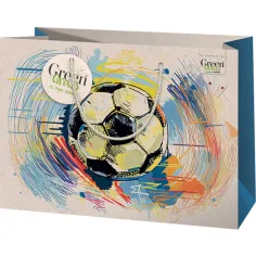 Grüne Gras Fußball mit Muster Premium große Geschenktasche 26x13x33cm