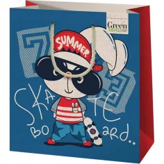 Grüne Gras Skateboard-Hase gemustertes mittelgroßes Geschenktasche 18x10x23cm