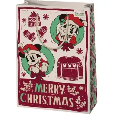Grüne Gras Micky Maus Weihnachts große Premium Geschenktasche 26x14x33cm