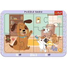 Haustiere im Wohnzimmer 2-in-1 gerahmtes Baby-Puzzle - Trefl