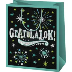 Herzlichen Glückwunsch! Grüne exklusive Geschenktasche in normaler Größe 11x6x15cm.