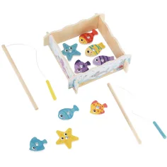 Holz Magnet Angelspiel mit Fischen und 2 Angelruten