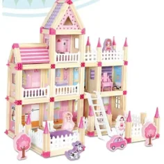 Holz rosa Schloss Spielset mit Zubehör Bild 2