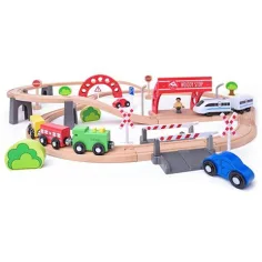 Holzeisenbahn mit Batterielok 60-teiliges Set - Woodyland
