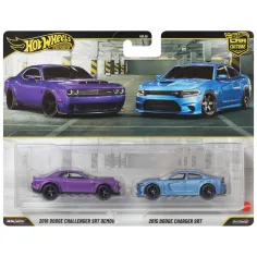 Hot Wheels: Deluxe 2018 Dodge Challenger SRT Demon und 2015 Dodge Charger SRT Spielzeugauto 2er-Pack 1/64 - Mattel