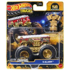 Hot Wheels Monster Trucks: 5 Alarm Meister Kleinwagen mit Pokal 1/64 - Mattel Bild 1