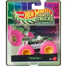 Hot Wheels Monster Trucks: Twin Mill neongrünes, im Dunkeln leuchtendes Auto 1/64 – Mattel