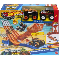 Hot Wheels Monster Trucks: Verfolgungsbahnset mit 2 kleinen Autos - Mattel