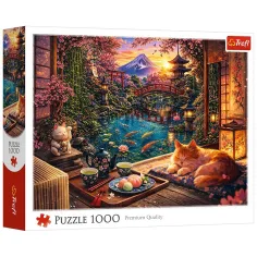 Katze im Kirschblütengarten 1000 Teile Puzzle - Trefl