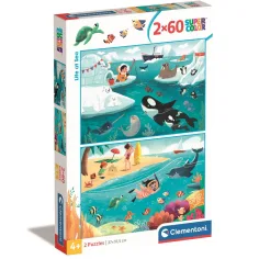 Leben im Meer supercolor 2 in 1 Puzzle 2x60 Stück - Clementoni