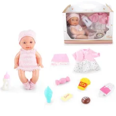 Little Darling Puppe mit Sound und 8 Zubehörteilen 30cm