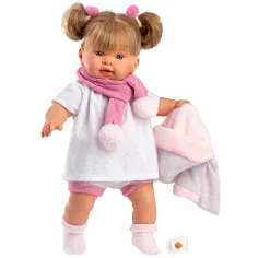 Llorens: Alexandra, 42 cm weinende Puppe mit Schnuller und rosa Bommel-Schal Bild 3