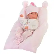 Llorens: Bimba neugeborenes Mädchenpuppe mit Kissen, Strickmütze 35cm