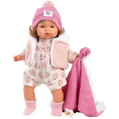 Llorens: Lola 38 cm große weinende Puppe mit Schnuller und rosa Decke