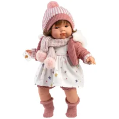 Llorens: Lola 38 cm große weinende Puppe mit Schnuller und Strickmütze