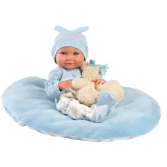 Llorens: Nico 40 cm großes Neugeborenes mit Teddybär und blauem Bettchen Bild 2