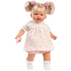 Llorens: Roberta 33 cm große weinende Puppe mit Schnuller im geblümten Kleid