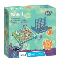 Luna: Disney Stitch 2-in-1 Brettspiel – Schlangen und Leitern und Vier gewinnt