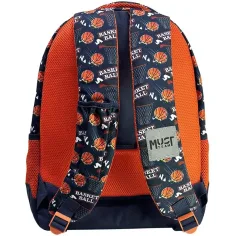 Luna: Must Team Basketball-Muster orange-blauer abgerundeter Schulrucksack mit 3 Fächern, 32x18x43cm Bild 2