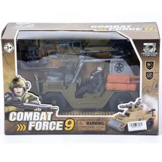 Militärjeep mit Waffen und Soldat