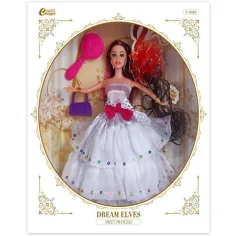 Modepuppe mit zusätzlichem Haar und Accessoires in weißem Kleid, 30 cm
