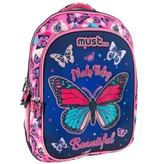 Must: Schmetterling-Muster dreifächeriger Schulranzen, Rucksack 32x18x43cm