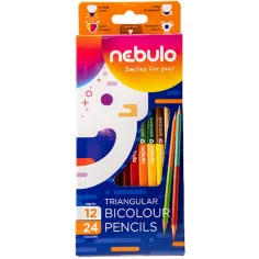 Nebulo: Buntstiftset dreieckig, doppelseitig 12 Stück mit 24 Farben