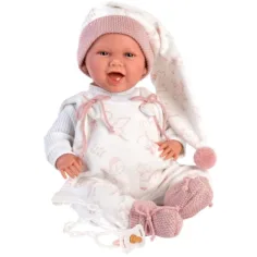 Neugeborenes weinendes Baby mit rosa Schlafmütze 40cm