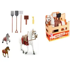 Pferdespielset mit Sattel und Werkzeugen 16cm in verschiedenen Ausführungen