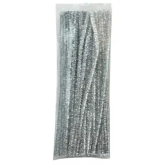 PlayBox: Silberfarbene Chenille-Fäden 100 Stück 6mm