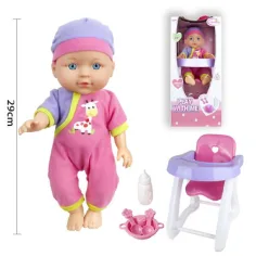 Puppe im Pyjama mit Hochstuhl und Zubehör, 29 cm Bild 2