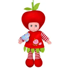 Stoffkörperpuppe im Apfel- oder Erdbeer-Kostüm 36cm 1Stück