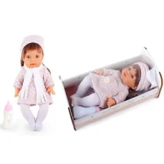 Weinendes Baby in kariertem Kleid mit Geräusch und Wiege 30cm
